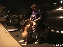 This pretty sexy chick is brought to a hidden parking lot. She strips...