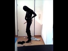 Young Boy with Double Dong Dildo Latex and Boots